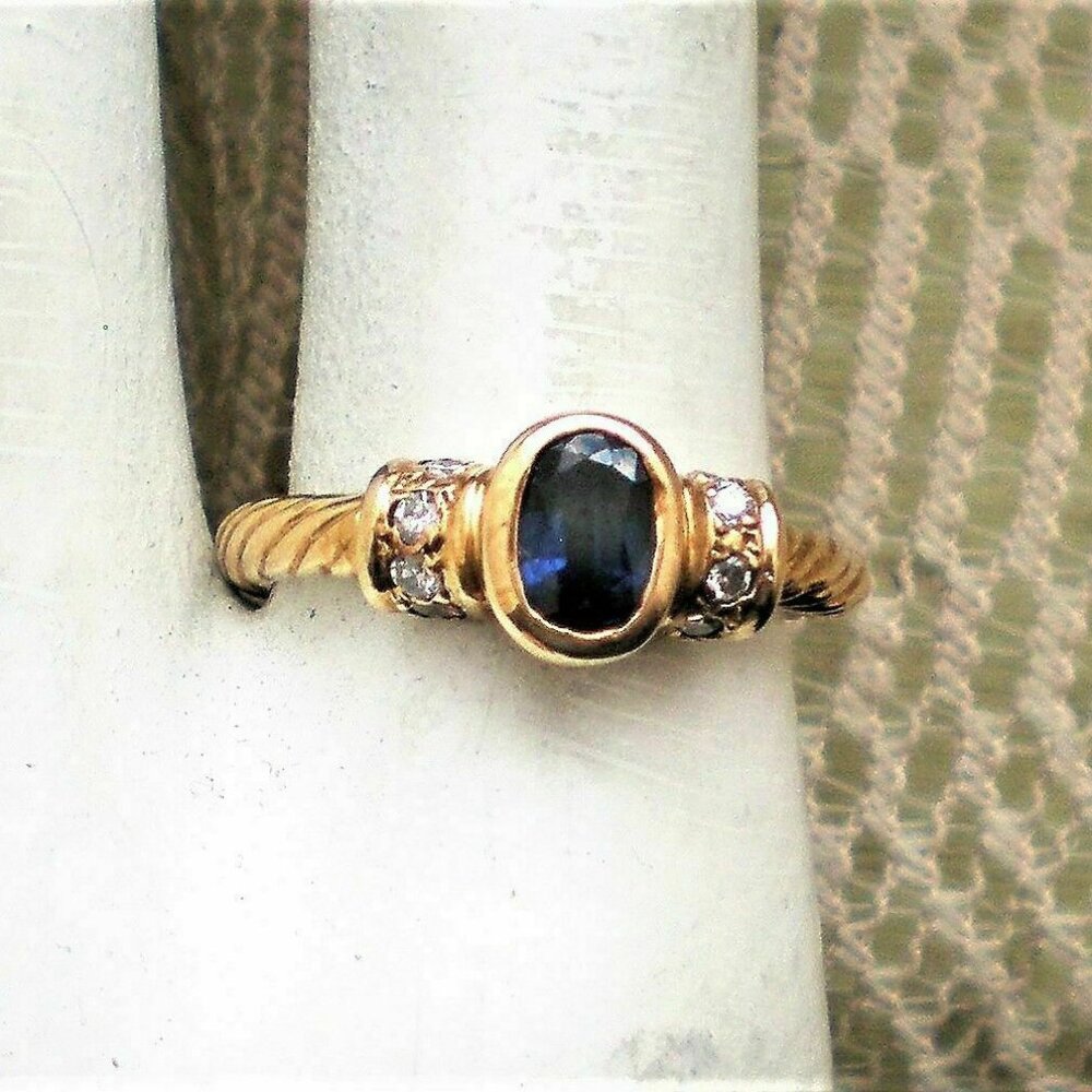 Designer 14K Yellow Gold Sapphire Diamond Cluster Rope Design Band Ring P